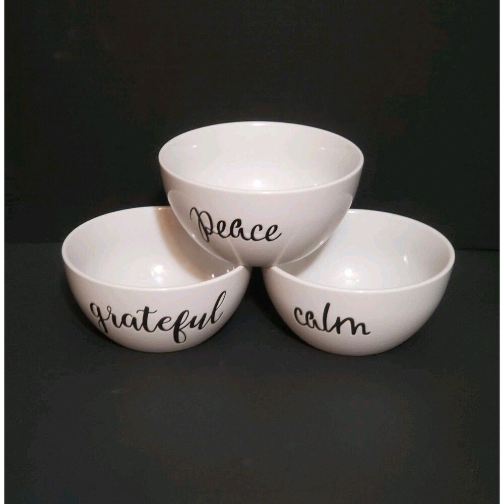 Signature Inspirational Cereal Soup Bowls 6 In Diameter Grateful Peace Calm 3Pc